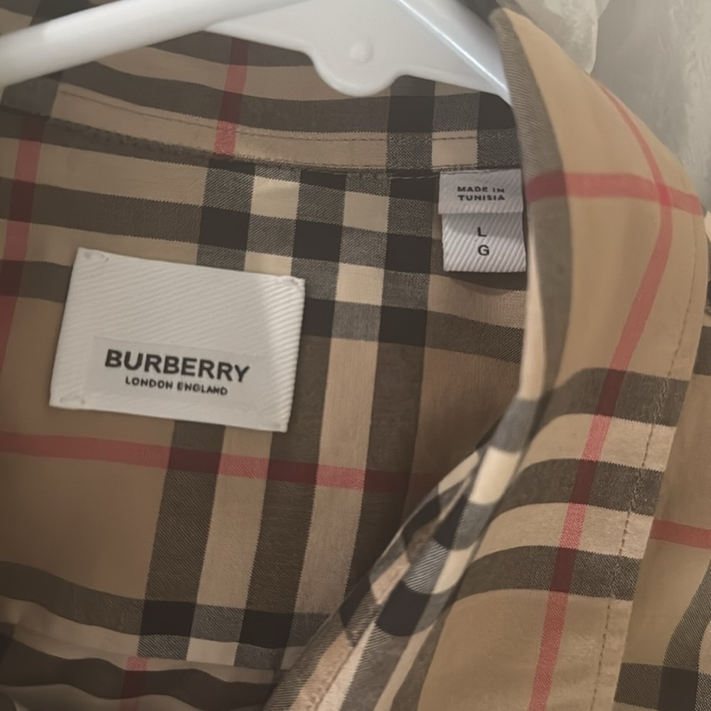 Burberry Beige and Red Plaid Casual Button Down Shirt